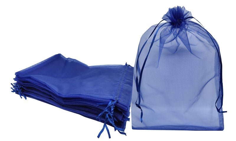 Ankirol 100pcs Sheer Organza Favor Bags 8 X 12 Large Organza Drawstring Bags (navy blue) - Image 1